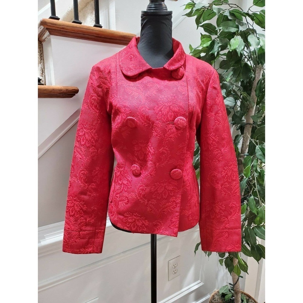 Talbots Women Red Cotton & Polyester Long Sleeve Collared Casual jacket